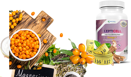 LeptiCell bottle with natural ingredients and measuring tape